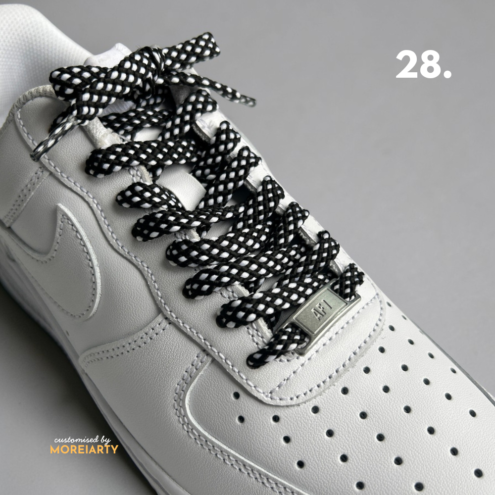 Abstract print flat laces styled on sneaker – Moreiarty