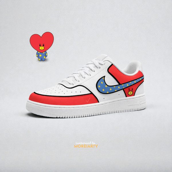 BT21 Tata custom Nike Court Vision – hand-painted bold red panels with V-inspired Tata character
