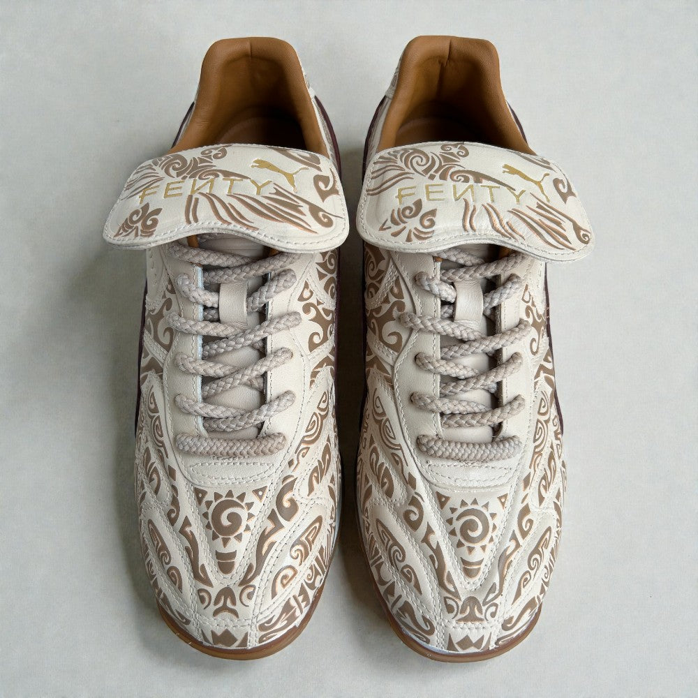 Maori x Puma Fenty custom sneaker – hand-painted earthy tones and Maori motifs by Moreiarty