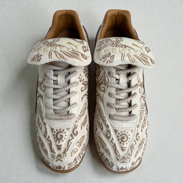 Maori x Puma Fenty custom sneaker – hand-painted earthy tones and Maori motifs by Moreiarty