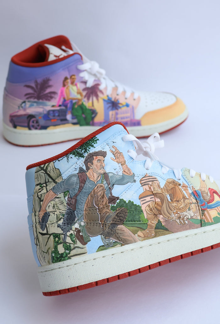 PlayStation Horizon, Hogwarts Legacy, GTA, Prince of Persia, Last of Us, Big Little Planet and Uncharted Nike Air Jordan 1 Mids custom sneakers India