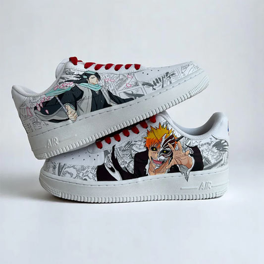 Ichigo x Byakuya custom custom sneakers — lateral side view, Ichigo Byakuya art by Moreiarty, India