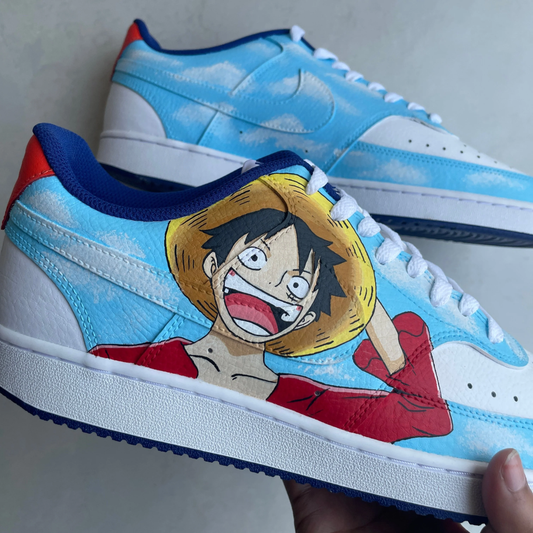 Luffy Court custom nike court vision — medial side view, Luffy art by Moreiarty, India