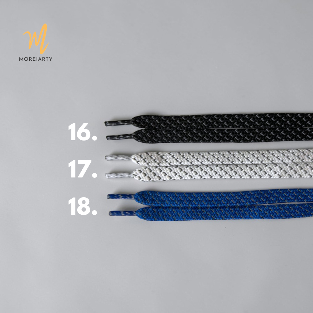 Moreiarty reflective flat laces – clean in daylight, glows under flash and streetlight