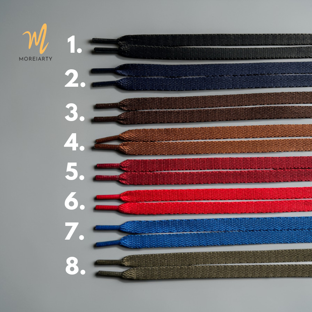Moreiarty classic flat shoelaces – solid colour options for sneaker customisation