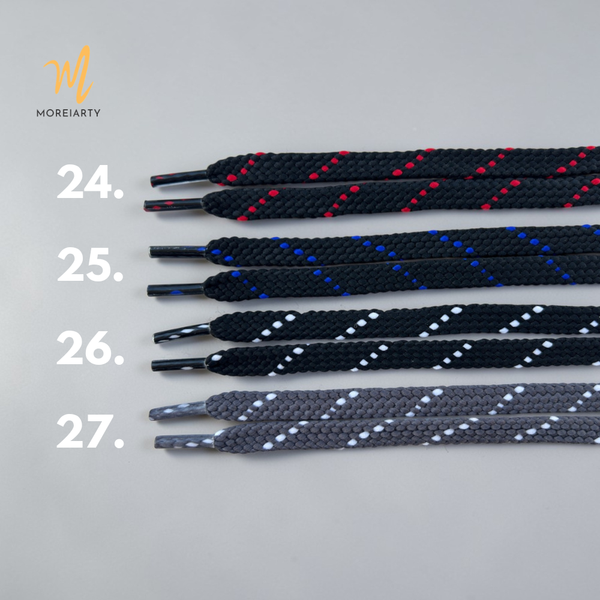 Checkerboard flat lace detail on sneaker tongue – Moreiarty statement laces