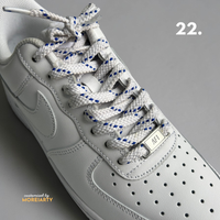 Floral patterned flat laces on sneaker close-up – Moreiarty India