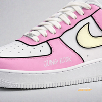 BT21 Cooky AF1 side panel showing JUNG KOOK lettering and pink custom design