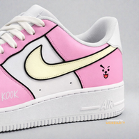 BT21 Cooky AF1 heel detail with Cooky bunny face hand-painted on premium leather