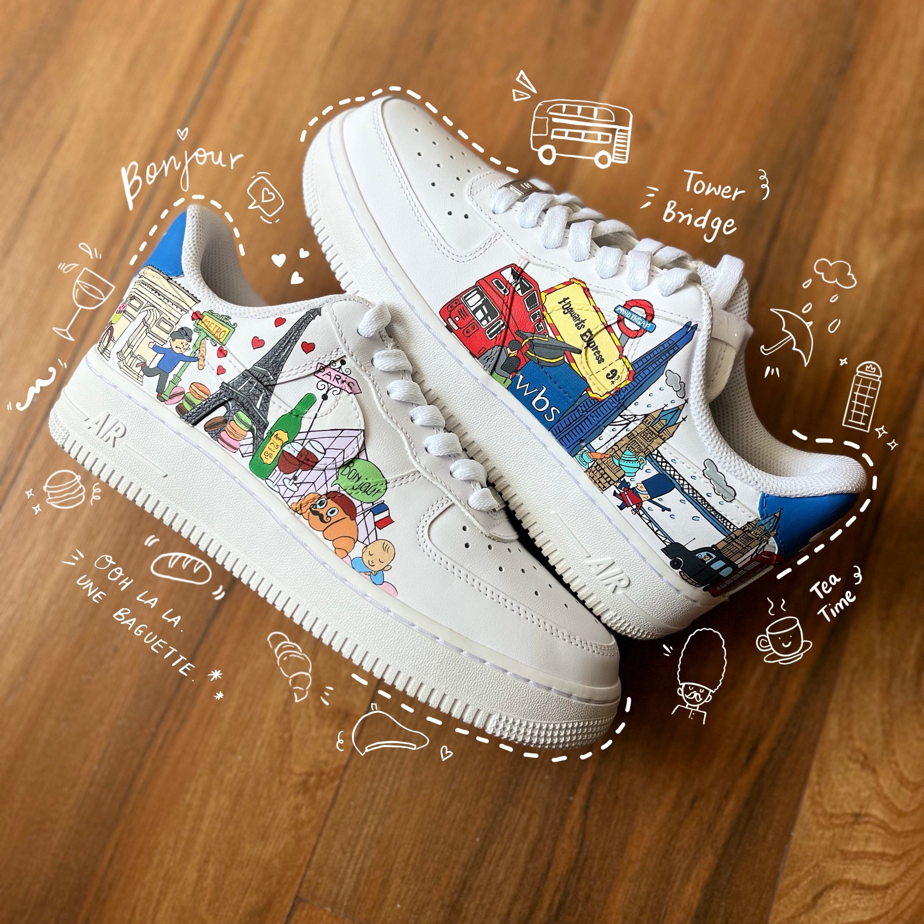 Dual Cityscape London and Paris Nike Air Force 1 custom sneakers India