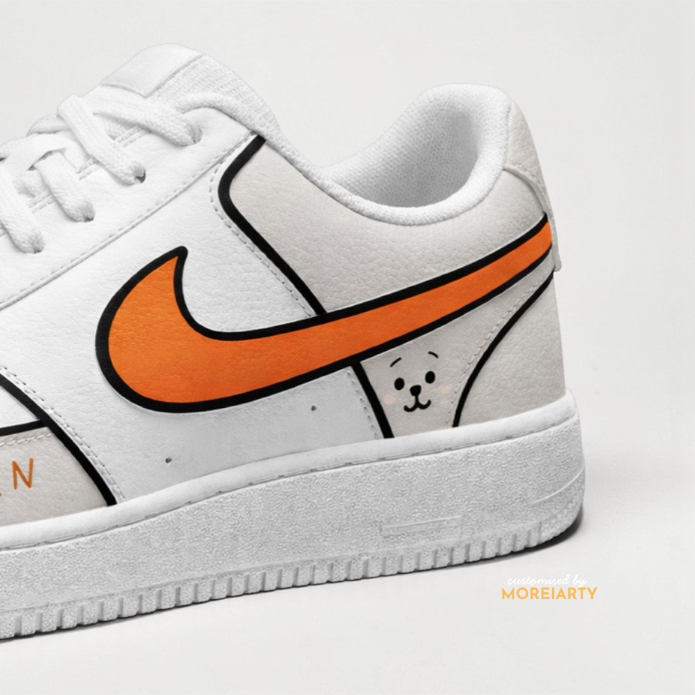 BT21 RJ AF1 showing RJ alpaca character detail hand-painted on premium leather