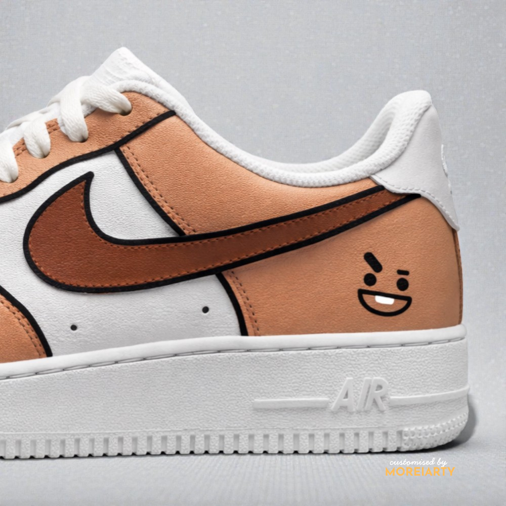 BT21 Shooky AF1 showing Shooky cookie character face hand-painted on Nike Air Force 1