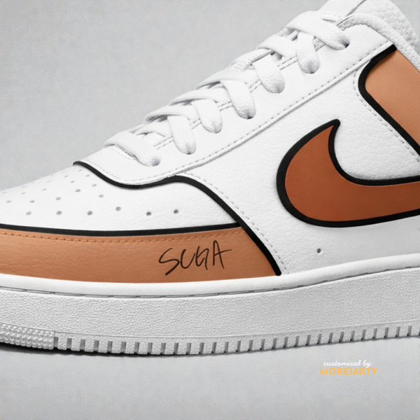 BT21 Shooky Court Vision side detail with brown accents and Shooky character artwork
