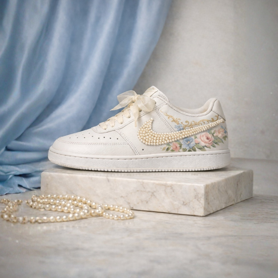 The Crowned Debut – Regal Pearl Wedding Sneakers