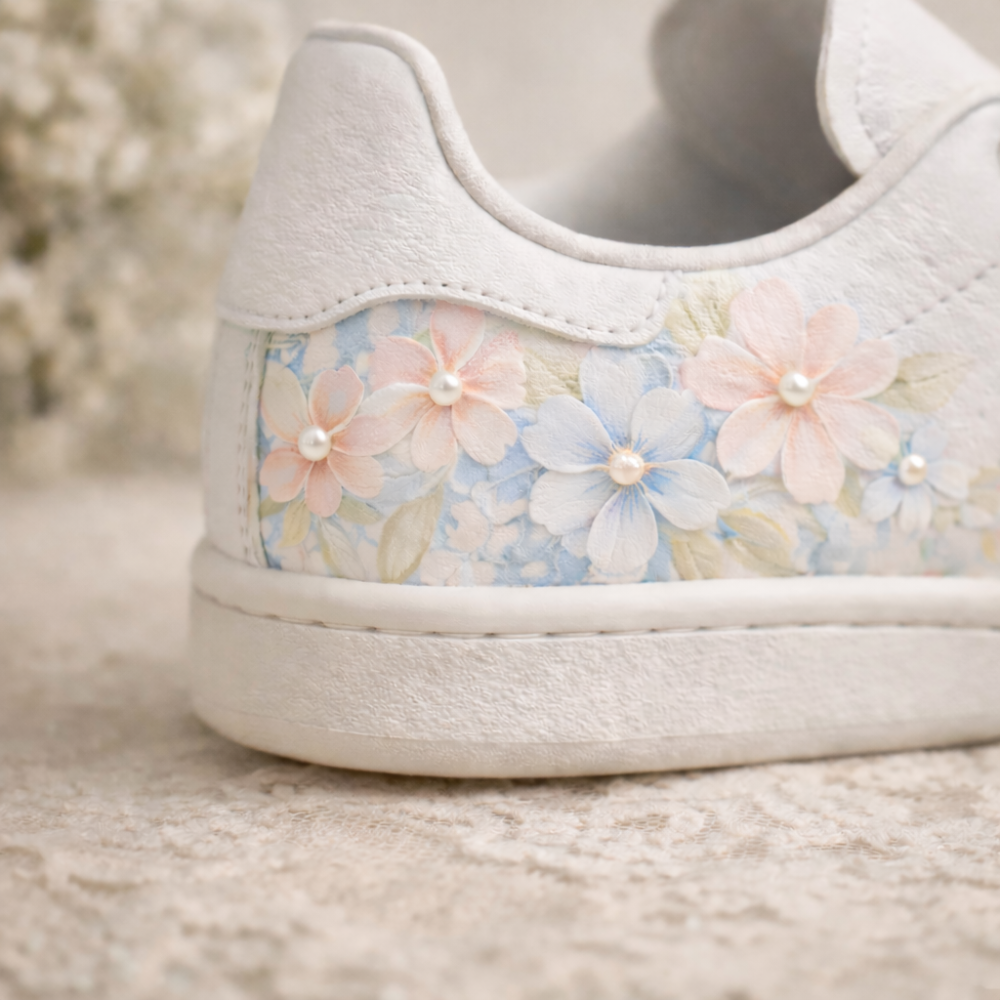 The Garden Heiress wedding sneaker – Adidas Stan Smith with hand-painted pastel florals