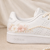 The Silent Conspiracy bridal Adidas with hand-painted florals and pearl detail