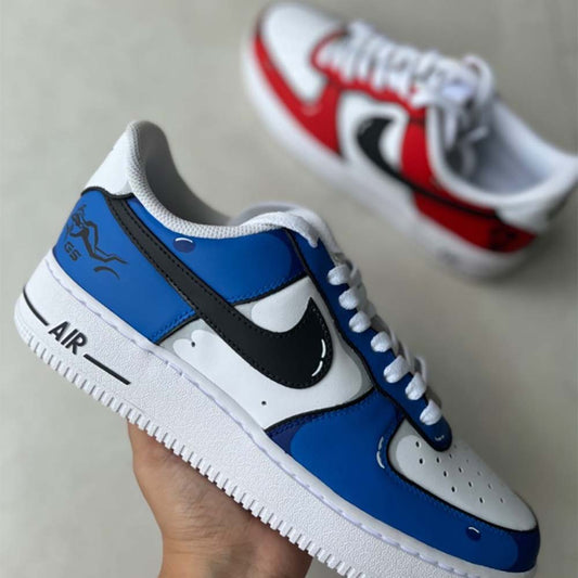 Anime Colorway X AF1s custom nike air force 1 — heel closeup view, Anime Colorway AF1s art by Moreiarty, India