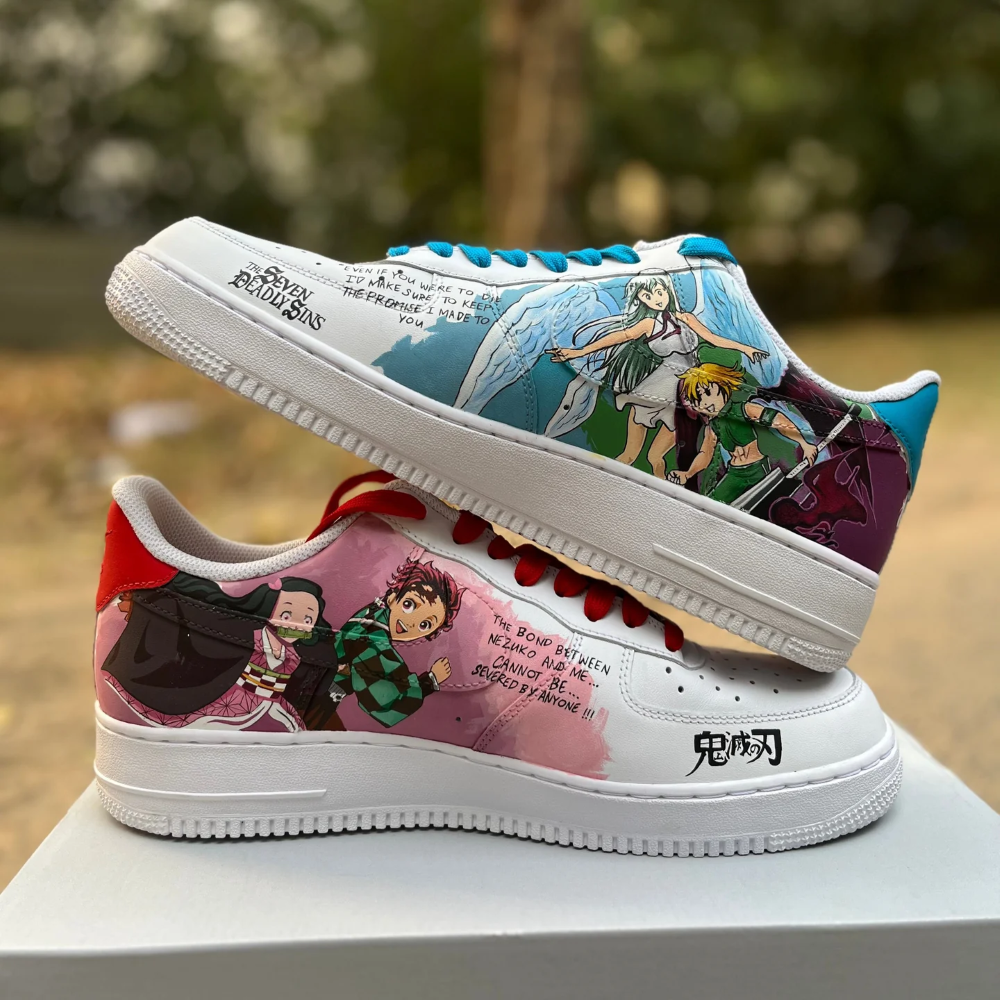 Demon Slayer X 7 Deadly Sins custom custom sneakers — lateral side view, Demon Slayer Deadly Sins art by Moreiarty, India