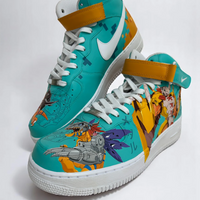 Digimon Evolution custom custom sneakers — heel closeup view, Digimon Evolution art by Moreiarty, India