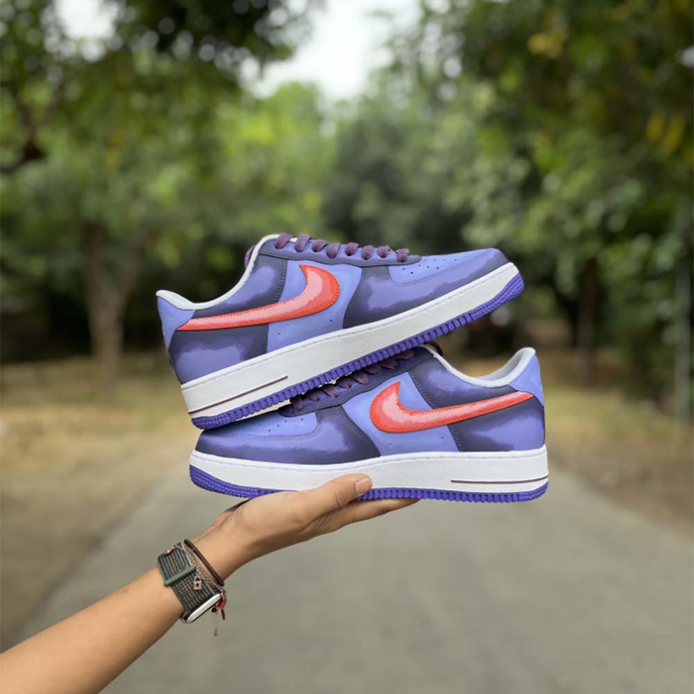 Gengar AF1s custom nike air force 1 — lateral side view, Gengar AF1s art by Moreiarty, India