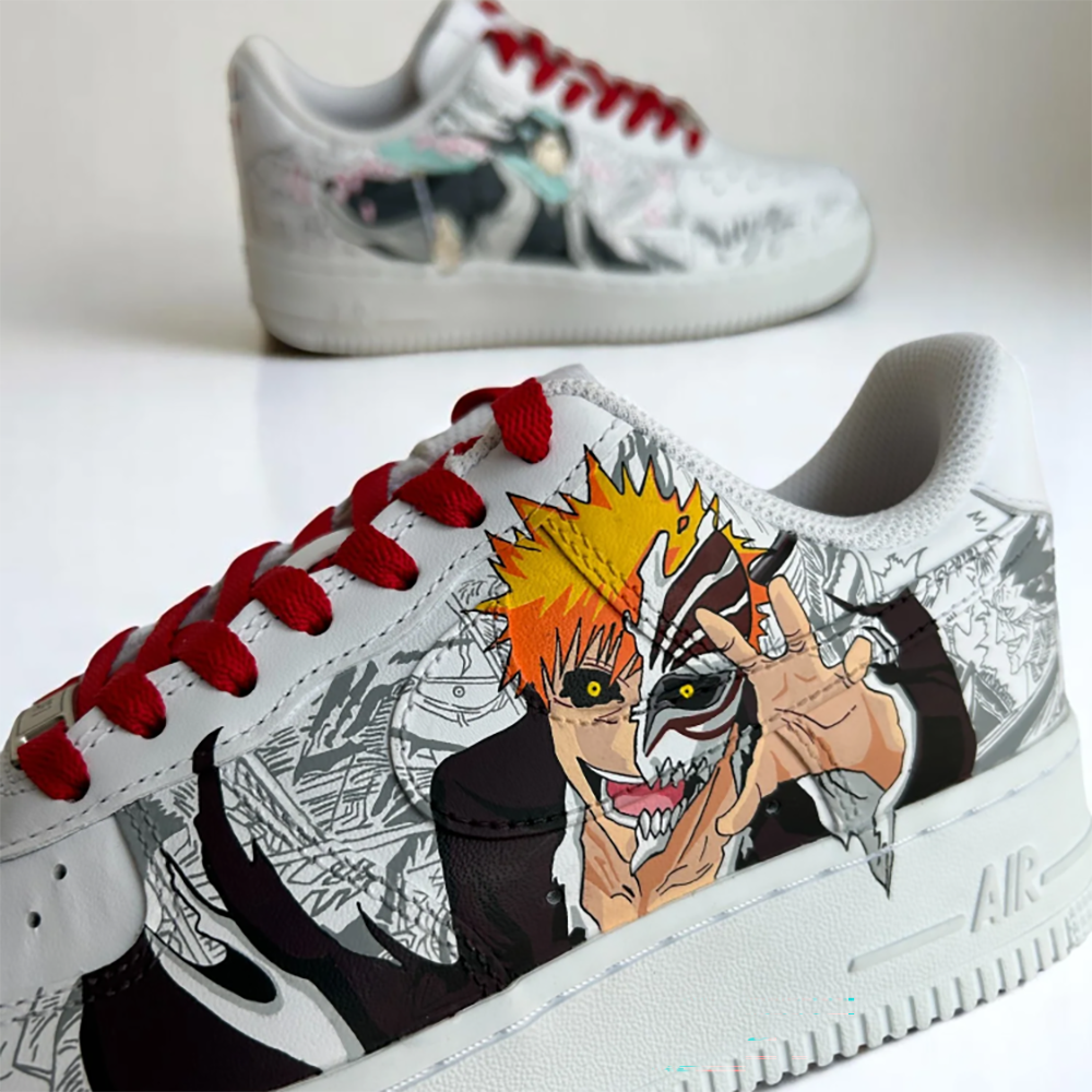 Ichigo x Byakuya custom custom sneakers — heel closeup view, Ichigo Byakuya art by Moreiarty, India
