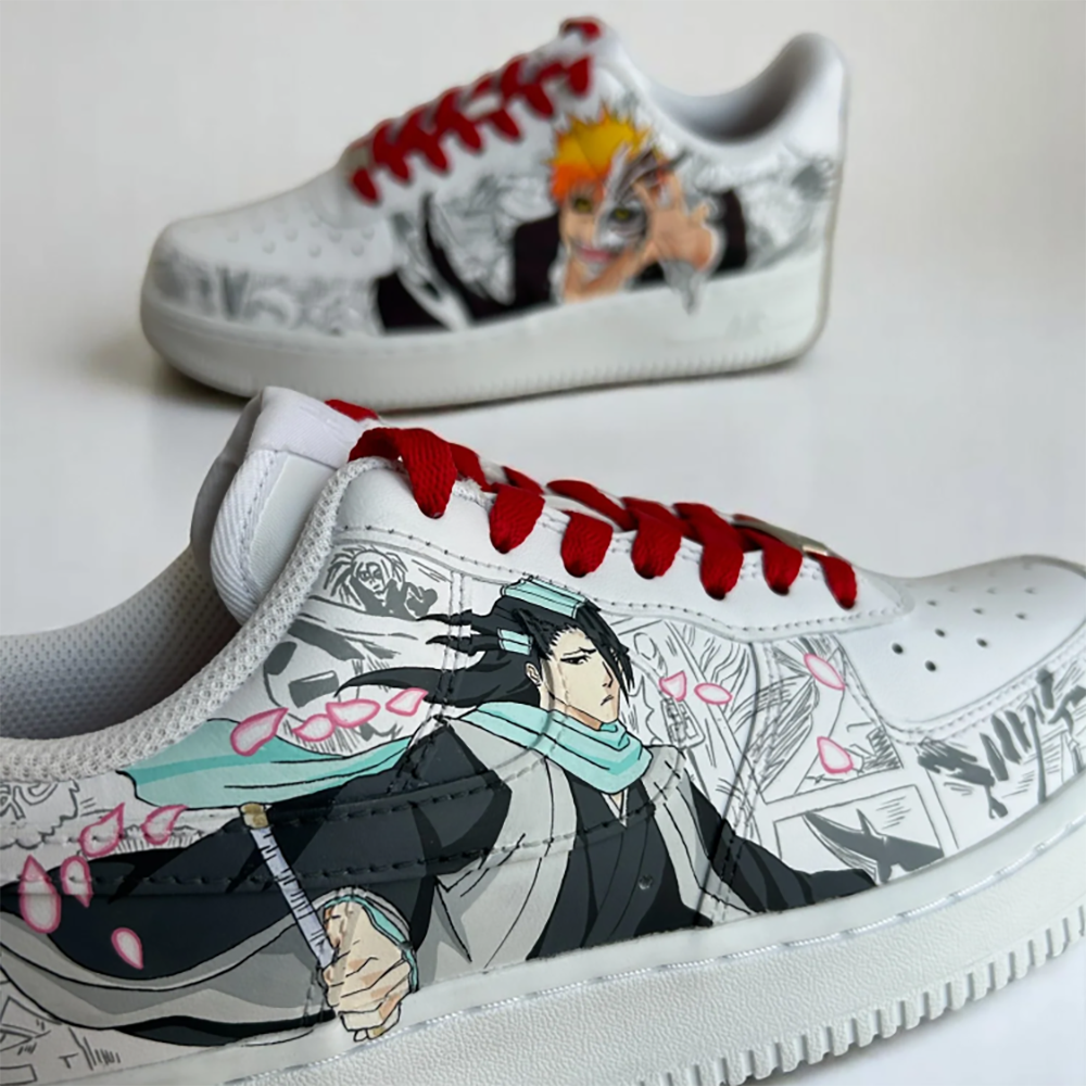 Ichigo x Byakuya custom custom sneakers — on foot view, Ichigo Byakuya art by Moreiarty, India