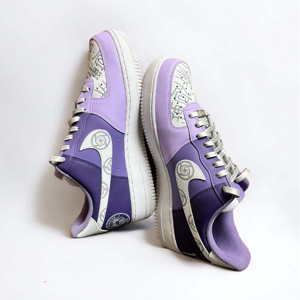 Jujutsu Kaisen AF1s custom nike air force 1 — heel closeup view, Jujutsu Kaisen AF1s art by Moreiarty, India