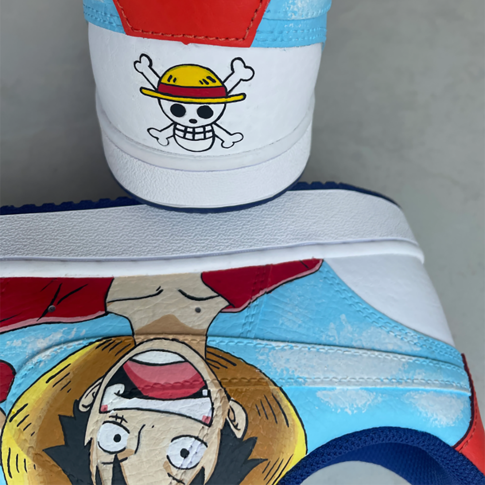Luffy Court custom nike court vision — on foot view, Luffy art by Moreiarty, India
